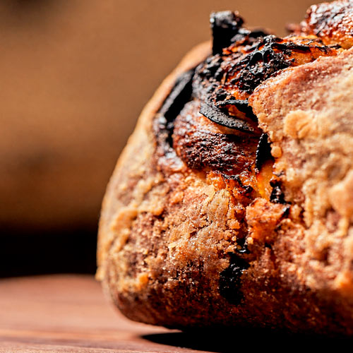 Close-up of a crusty house-baked bread loaf